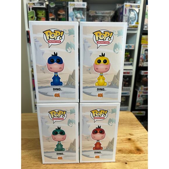 COMPLETE SET 4 2500 PCS LE Dino Flintstones Funko Pop #406 Green Yellow Blue Red - Picture 2 of 6